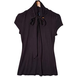 Banana Republic Tie-Neck Blouse Short Sleeve Top Stretch Size Small Brown NWOT